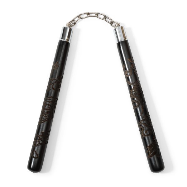 Delxue Carved Dragon Nunchucks B.B - Black Oak