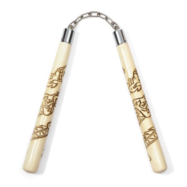 Delxue Carved Dragon Nunchucks B.B - White Oak