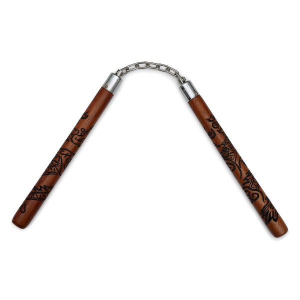 Delxue Carved Dragon Nunchucks B.B - Red Oak