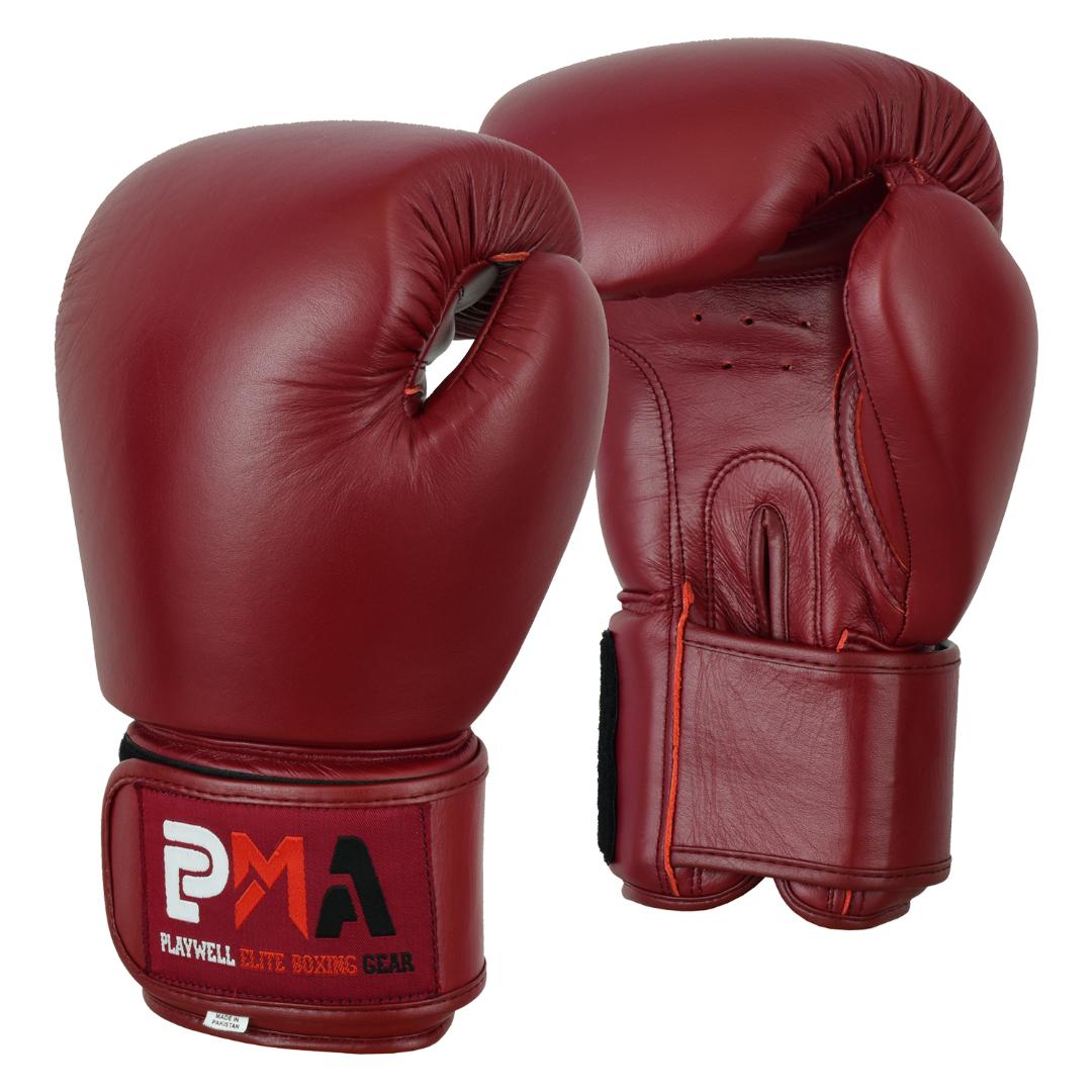 Elite Leather Classic Maroon Boxing Gloves - Red Hot @ RevPro
